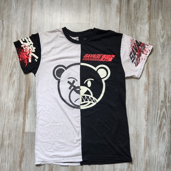 Fresh Laundry Savage Street Legend Black White Colorblock T Shirt Bear Sz M - Picture 1 of 10
